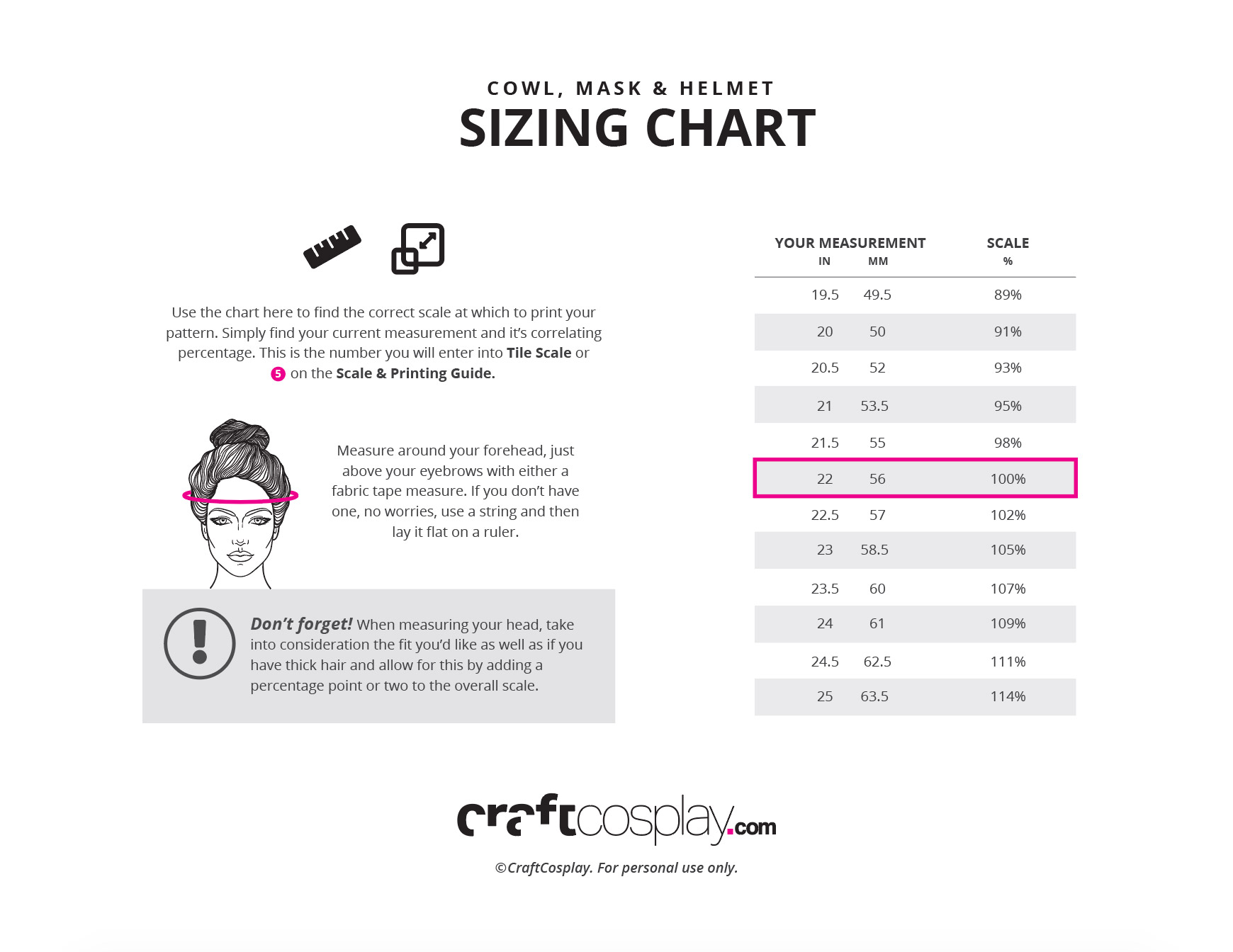 CraftCosplay Sizing Chart